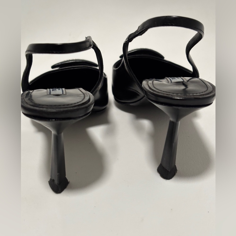 PRADA Pointy Black Pointed SlingBack With Logo Triangle Accent Size 37.5 - Picture 6 of 11